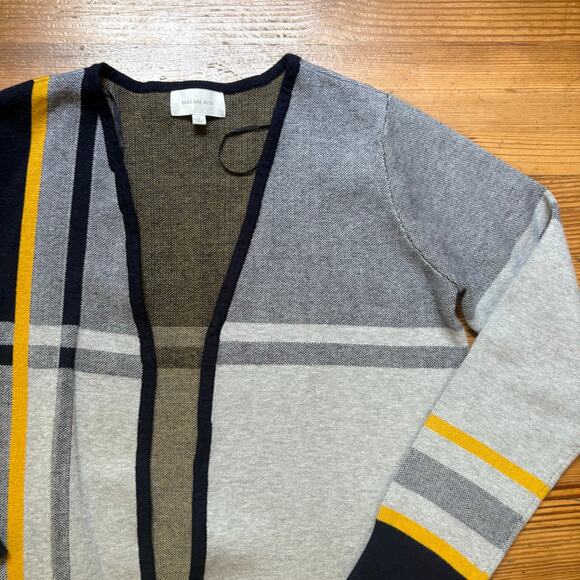 Skies Are Blue gray blue striped geometric open cardigan sweater SIZE M - Picture 2 of 6
